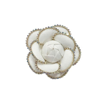 Dainty Crystal Camellia Flower Brooch Pin for Women Rhinestone Fabric 3D Floral Blossom Brooches Lapel Hair Pins Elegant Wedding Anniversary Dress Accessories Jewelry Gift 6.5cm/2.5in - color: White