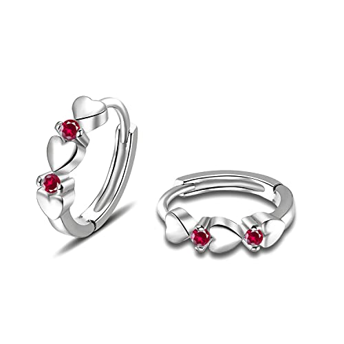 CiNily 14K White Gold Plated Small Hoop Earrings for Women Girls Heart Cubic Zirconia Hypoallergenic Earrings - color: Silver-rose red