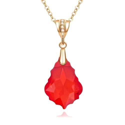 EVEVIC Teardrop Austrian Crystal Charm Pendant Necklace for Women | 14K Gold Plated,Adjustable Chain Fit,Elegant Teardrop Crystal,Gift Box Included,Perfect for Daily Wear and Special Events - color: Red