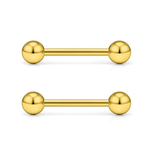 16G 14G Surgical Steel Tongue Rings Nipple Rings Industrial Piercing Jewelry Set Multi Size Straight Barbells 12mm 14mm 16mm 19mm 22mm 28mm 32mm 35mm 38mm 40mm 45mm for Women Men - color: goldtone, size: 14g,bar length 14mm
