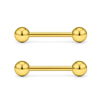 16G 14G Surgical Steel Tongue Rings Nipple Rings Industrial Piercing Jewelry Set Multi Size Straight Barbells 12mm 14mm 16mm 19mm 22mm 28mm 32mm 35mm 38mm 40mm 45mm for Women Men - color: goldtone, size: 14g,bar length 14mm