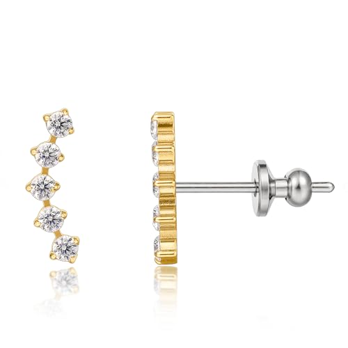 Limerencia G23 Pure Titanium Hypoallergenic Earrings | F136 Implant Grade Titanium Jewelry for Sensitive Ears - color: Five prong climber gold