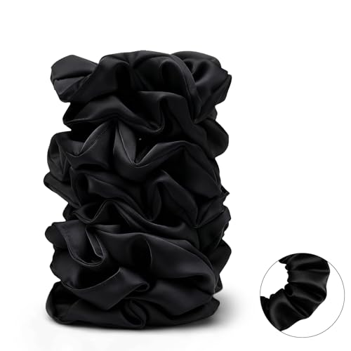 Satin Scrunchies for Women – 8PCS Black Silk Hair Ties – No Crease, Frizz-Free, Gentle Elastic Hair Bands for Thick & Thin Hair, Soft & Stylish Hair Accessories Gifts - color: Large-Black