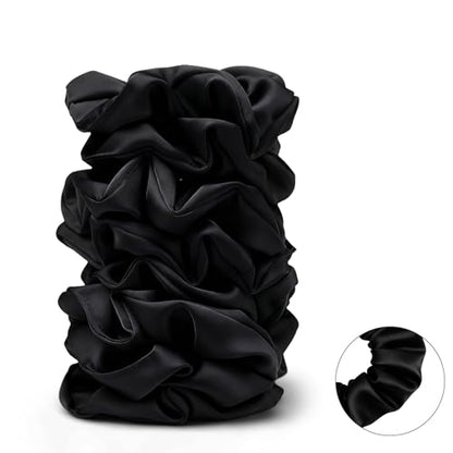 Satin Scrunchies for Women – 8PCS Black Silk Hair Ties – No Crease, Frizz-Free, Gentle Elastic Hair Bands for Thick & Thin Hair, Soft & Stylish Hair Accessories Gifts - color: Large-Black