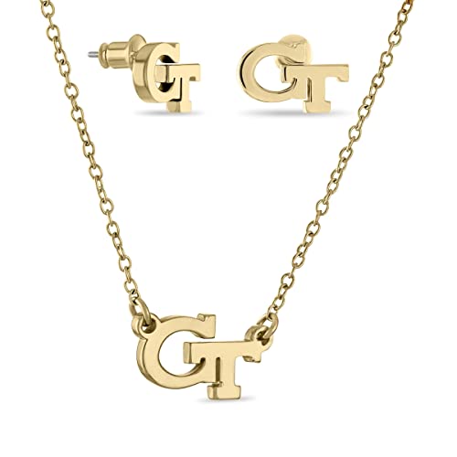 Stone Armory Georgia Tech Jewelry for Women - color: A - GT Earrings and Necklace Set (18k Gold Plated)