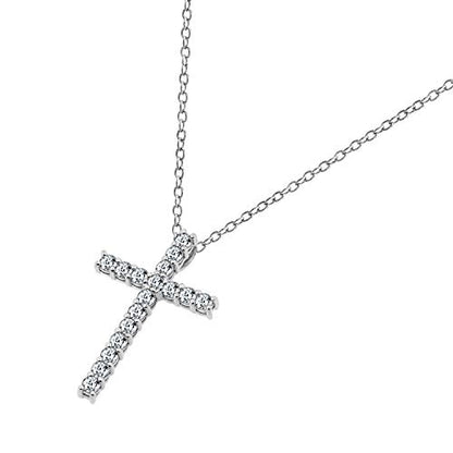 Amazon Essentials Platinum or Gold Plated Sterling Silver Cross Pendant Necklace with Infinite Elements Zirconia, 18" - color: Platinum, size: 2 carat