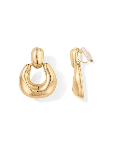 FAN&LOUIS Gold Plated Clip On Earrings for Women, 14K Gold Drop Dangle Hypoallergenic Lightweight Clip-On Earrings for Non-Pierced Ears - style: Gold