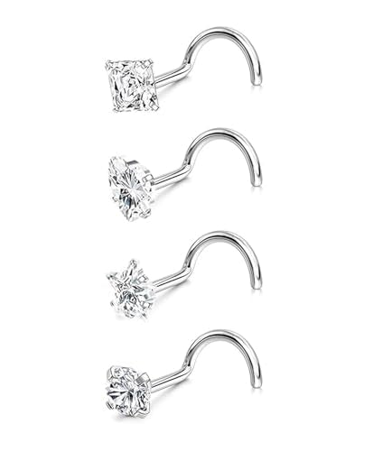 8Pcs Nose Rings Studs Set for Women Men: Hypoallergenic G23 Titanium/316L Surgical Stainless Steel Nose Studs, Nickel-free Lead-free L Shaped Corkscrew Nose Piercing Jewelry CZ 1.5mm 2mm 2.5mm 3mm - style: 4pcs 18G Silver-Multi Shape - Stainless Steel