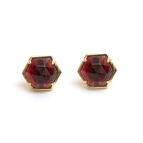 Gempires Hexagon Gemstone Stud Earrings for Women, 14K Gold Plated Hypoallergenic Prong Bezel, Faceted 8mm Crystal Minimal Jewelry Gift