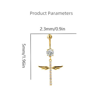 14G Crystal Wing Dangle Belly Button Ring for Women Cubic Zirconia Belly Curved Navel Barbell Dangle Piercing Sparkling Body Piercing Jewelry - color: Gold