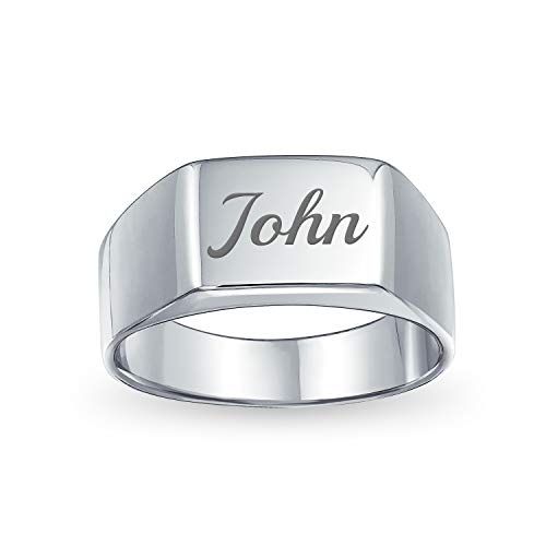 Men's Simple Rectangle Monogram Style Signet Ring .925 Sterling Silver - color: Silver