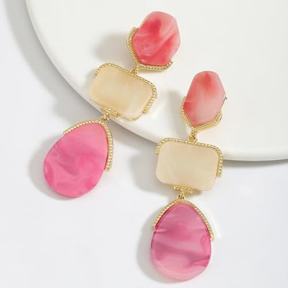 Acrylic Geometric Earrings Multilayer Resin Earrings Long Drop Dangle Earrings Acetate Tassel Earrings Long Pink Cute Jewelry Design for Women - color: Pink