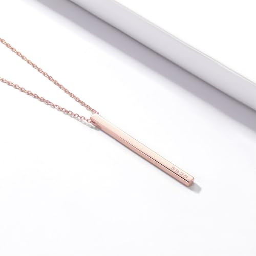 ChicSilver Customizable Vertical Bar Pendant Necklace 925 Sterling Silver Y Necklace Simple Fashion Jewelry Gifts for Women - style: C. 2mm Vertical Bar-Rose Gold Engraving