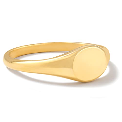 Gold Pinky Signet Rings for Women Men, Stackable Dainty Oval Heart Ring, Non-Tarnish Waterproof 18K Gold Plated Stainless Steel Size 3-11 - style: Slim Oval Signet Ring