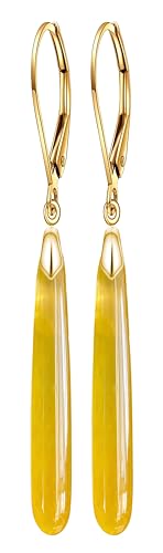 Natural Waterdrop Stone Drop Earrings,Yellow Gold Plated Real Genuine Teardrop Crystal Quartz Gemstone Dangle Earrings for Women Her - color: A02_Citrine
