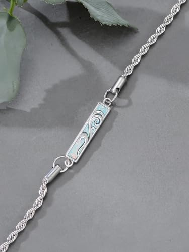 Waves/Tree of Life/Mushrooms/Moon Phase/Butterfly/Hummingbird Bracelet/Anklet 925 Sterling Silver Adjustable Abalone Shell Bar Bracelet/Anklet Summer Jewelry Gifts for Women - color: Waves-Opal, size: Anklet 9"+2"