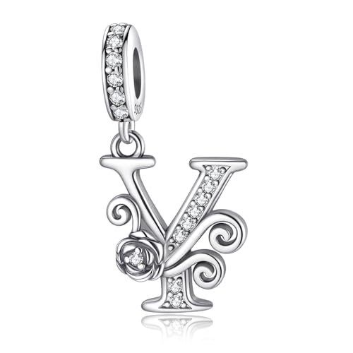 HappyStar 925 Sterling Silver Letter Charms for Bracelets Rose Alphabet Initial Dangle Pendants Fit for Pandora Charms Bracelet Charms Beads Jewelry Gifts for Women - color: Alphabet Y