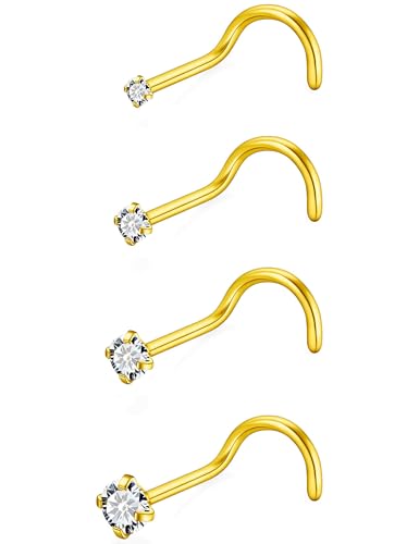 18G 20G 14K Gold Filled Nose Rings Studs Piercing Jewelry For Women Men 316L Surgical Steel Round Square Cubic Zirconia Nose Rings Studs Nostrial Piercing Jewelry CZ 1.5mm 2mm 2.5mm 3mm - color: 14K Gold Plated, size: 20 Gauge-Screw-Round CZ