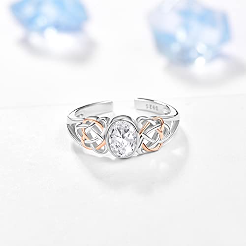 PRAYMOS 925 Sterling Silver Ring Birthstone Ring Turquoise Moss White Opal Ring for Women Celtic Knot Open Adjustable Thrumb Ring - color: clear