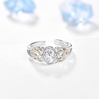 PRAYMOS 925 Sterling Silver Ring Birthstone Ring Turquoise Moss White Opal Ring for Women Celtic Knot Open Adjustable Thrumb Ring - color: clear