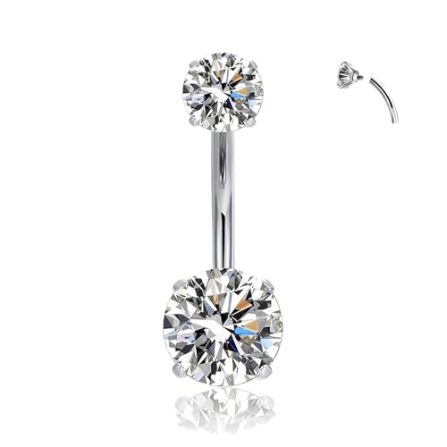 Clicker Belly Button Ring Hoop Belly Button Ring 14G Navel Ring | Surgical stainless steel hinged belly button ring for belly button piercing, navel body jewelry for women and men - color: i Silver
