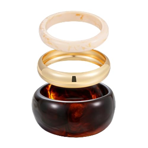 FAXHION Chunky Resin Acrylic Bangle Bracelets for Women, Colorful Wide Geometric Bangles Set, Statement Stackable Bracelet Jewelry Gift - color: Dark Brown