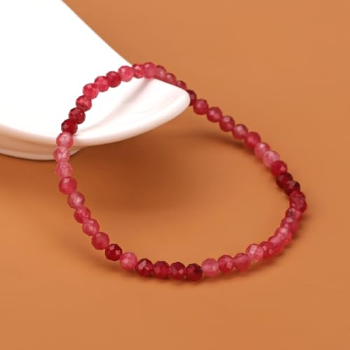 Natural Faceted Crystal Bracelet for Women,4mm Gemstone Round Beads Bracelets Adjustable Stretchy Healing Crystal Beads Bracelets Dainty Jewelry Gift - color: Garnet