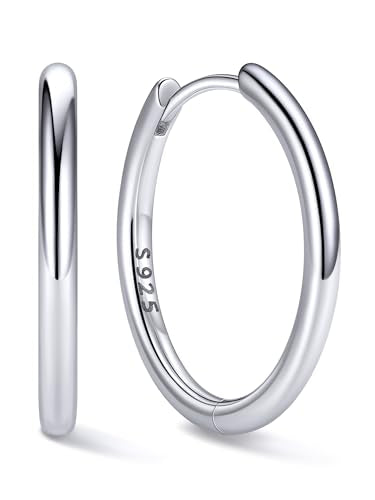 ChicSilver 925 Sterling Silver Hoop Earrings for Women Silver Huggie Hoops | Hypoallergenic 925 sterling silver hoops in 8/10/12/14/16/18/20MM, available in Gold/Silver/Rose Gold/Black. - color: Silver, size: 16mm