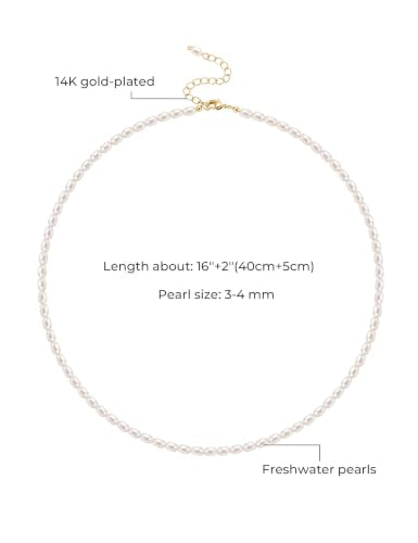EAMTI Freshwater Cultured Pearl Necklace for Women, 3-4mm Dainty Pearl Beaded Choker, Classic Strand Necklace 16 Inch Layering Jewelry - color: 3-4mm-White