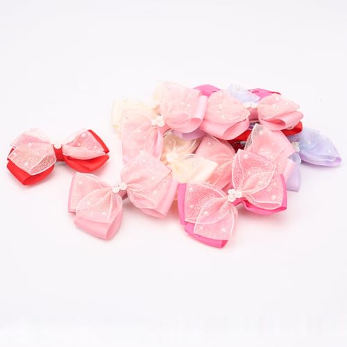 KISZU 4.5 Inch Flower Hair Bows Clips Mermaid Pearl HairPins for Girls Children Teens and Women - color: Pink