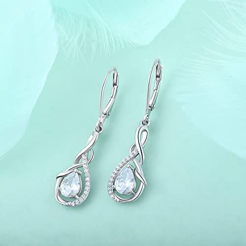 STARCHENIE 925 Sterling Silver Necklace Dangle Earrings for Women Infinity Twisted Teardrop Pendant April Birthstone Cubic Zirconia Jewelry Set