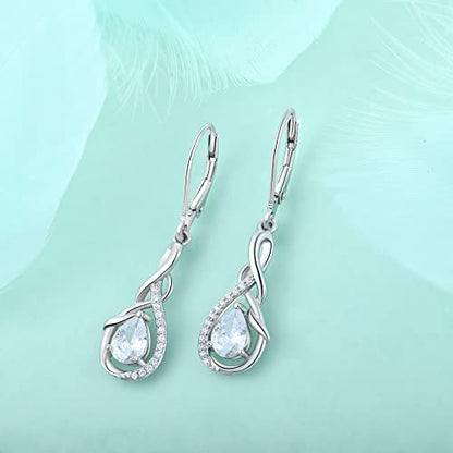 STARCHENIE 925 Sterling Silver Necklace Dangle Earrings for Women Infinity Twisted Teardrop Pendant April Birthstone Cubic Zirconia Jewelry Set