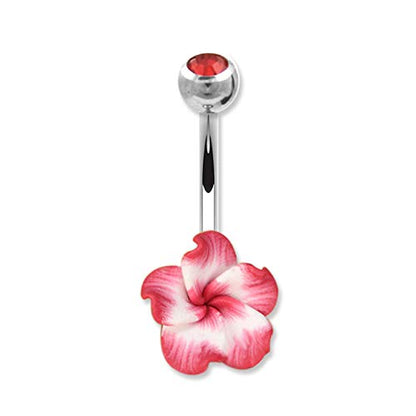 Assorted Set 14 Gauge 3/8 Inch 316L Surgical Steel Barbell Belly Button Navel Rings Dangles Boho Hawaiian Plumeria Flower - style: 4 Belly Rings