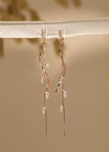 Dangle Earrings for Women - 14K Gold/White Gold/Rose Gold Plated Butterfly Heart Star Hoop Chain Long Tassel Cubic Zirconia CZ Dangle Earrings - color: Rose gold CZ Twist