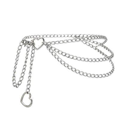 3 Layered Metal Waist Chain Belt for Women Moon & Sun Belly Belt Body Chain Jewelry for Dress Jeans - color: Silver-heart