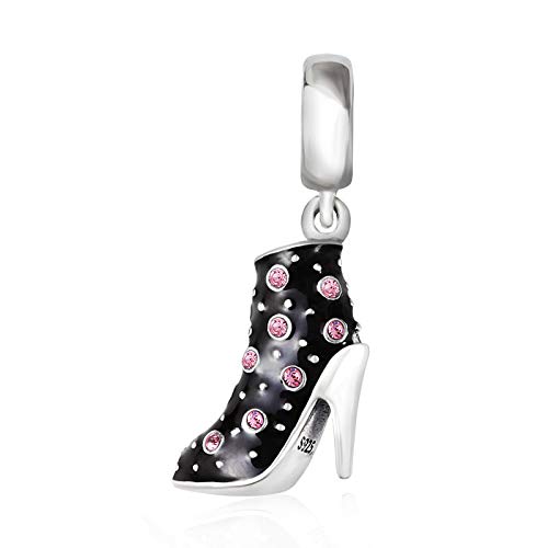 Black High Heel Dangle Charms 925 Sterling Silver Birthstone Gifts Charm for Her Pandora Bracelet - color: Pink