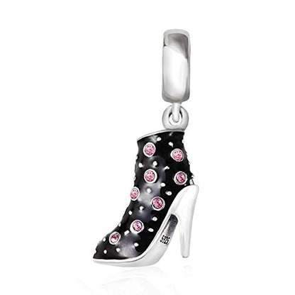 Black High Heel Dangle Charms 925 Sterling Silver Birthstone Gifts Charm for Her Pandora Bracelet - color: Pink