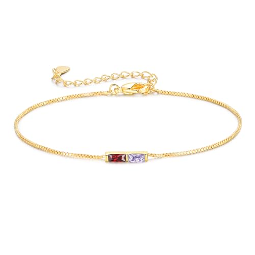 Sterling Silver Personalized 1-6 Birthstone Bracelet for Women Mothers Day Bracelet for Mom Daughter Custom Dainty Jewelry for Christmas Birthday Gift Ideas - style: Gold-2 stones