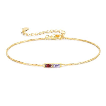 Sterling Silver Personalized 1-6 Birthstone Bracelet for Women Mothers Day Bracelet for Mom Daughter Custom Dainty Jewelry for Christmas Birthday Gift Ideas - style: Gold-2 stones