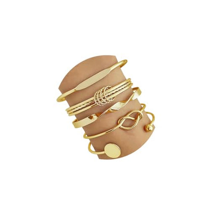IFKM Gold Bangle Bracelets For Women, 14k Gold Plated Multi Layer Stackable Cuff Bracelet Set, Trendy Elegance Charms Non Tarnish Minimalist Textured Boho Jewelry Gift for Women - style: Multilayer opening
