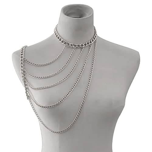 WeeH Shoulder Necklace Chain Body Jewelry Layered Shoulder Jewelry Accessory at Party Beach Summer Holidays Halloween Costume - color: Silver