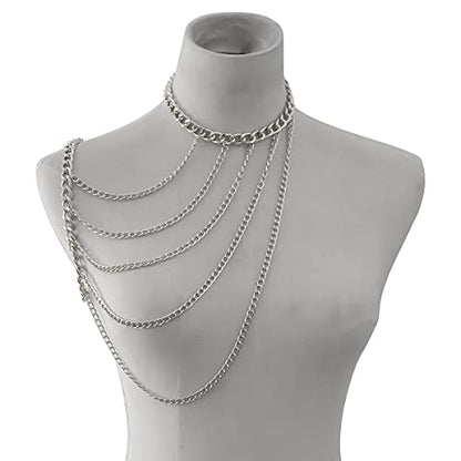 WeeH Shoulder Necklace Chain Body Jewelry Layered Shoulder Jewelry Accessory at Party Beach Summer Holidays Halloween Costume - color: Silver