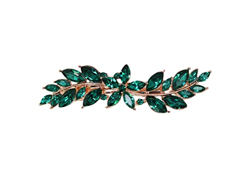 Faship Gorgeous Green Rhinestone Crystal Small Floral Hair Barrette Clip - color: Green / Rose gold plated