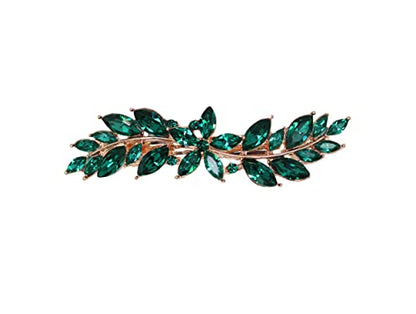 Faship Gorgeous Green Rhinestone Crystal Small Floral Hair Barrette Clip - color: Green / Rose gold plated