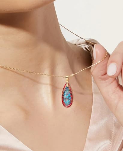 Stone Necklaces for Women Teardrop Gemstone Pendant Necklace Natural Stone Chain Necklaces - color: Red Blue
