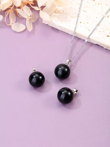 Jovivi Amethyst Obsidian Healing Crystals Ball Necklace for Women Men | 14mm Natural Stone Round Ball Bead Necklace Handmade Gemstone Pendant Protection Crystals Birthstone Jewelry - color: Black Obsidian