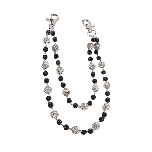 Ceramic Beads Wallet Pants Waist Chain Shiny Hip Hop Disco Ball Rhinestone Beads Purse Hipster Jeans Pocket Chains for Men Women Punk Accessories - color: Black