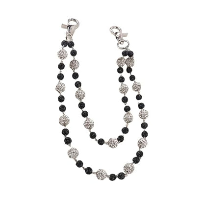 Ceramic Beads Wallet Pants Waist Chain Shiny Hip Hop Disco Ball Rhinestone Beads Purse Hipster Jeans Pocket Chains for Men Women Punk Accessories - color: Black