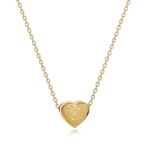 18k Gold Plated Heart Pendant Letter Necklaces for Girls Stainless Steel Initial Necklace for Women Birthday Gifts for Girls Women - color: Brushed Gold, style: Letter E