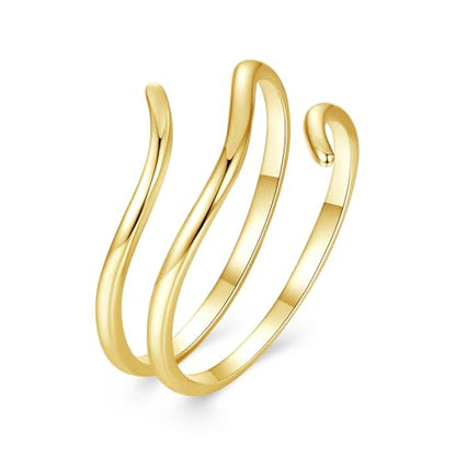 MUNDELL 925 Sterling Silver Simple Multi-layer Leaf Adjustable Ring Green Lucky Leaves Statement Ring for Women Promise Ring Fine Jewelry - color: Golden